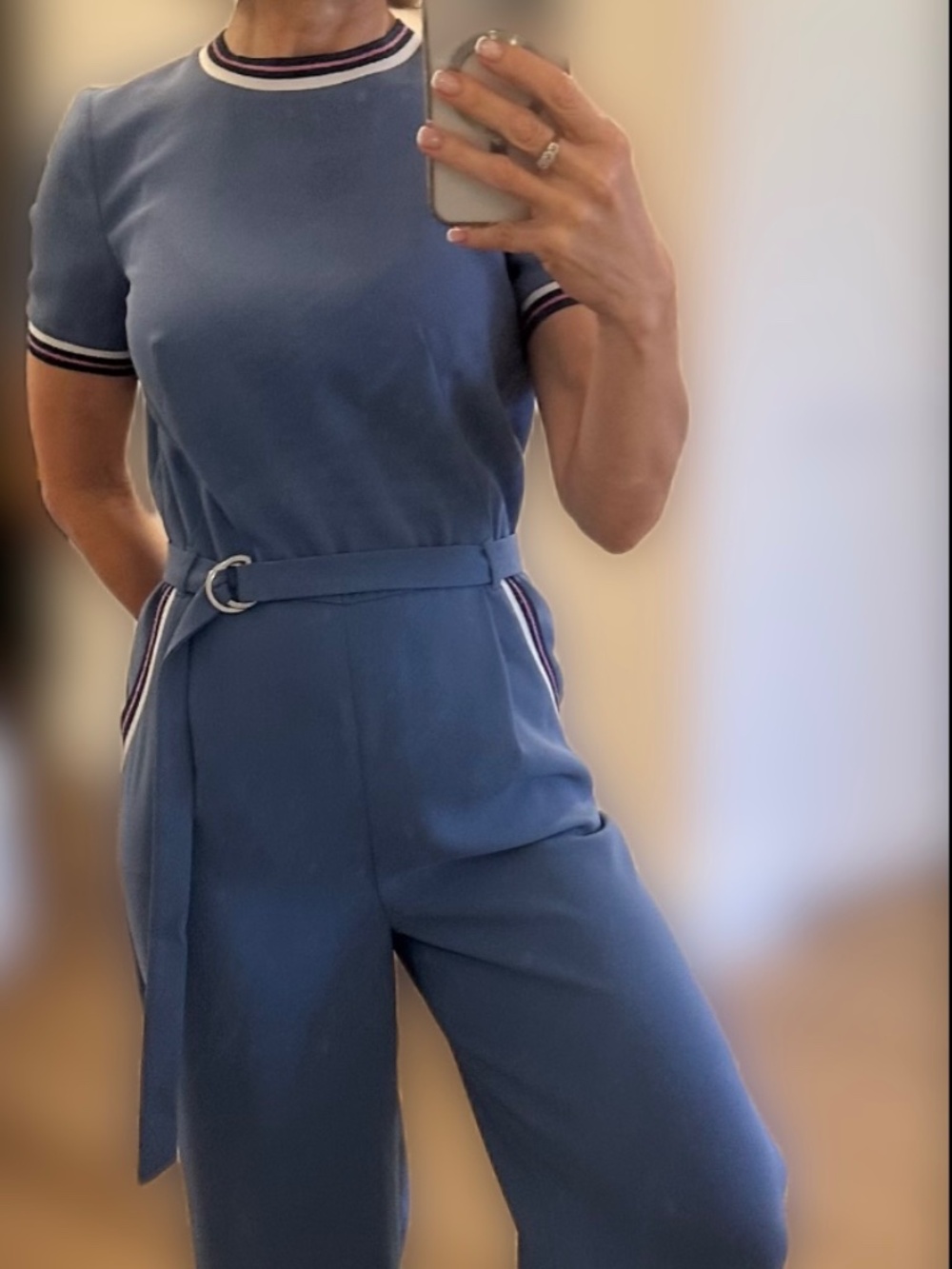 Stunning Custom-Made Blue Crepe Jumpsuit — Size XS - Picture 3 of 16